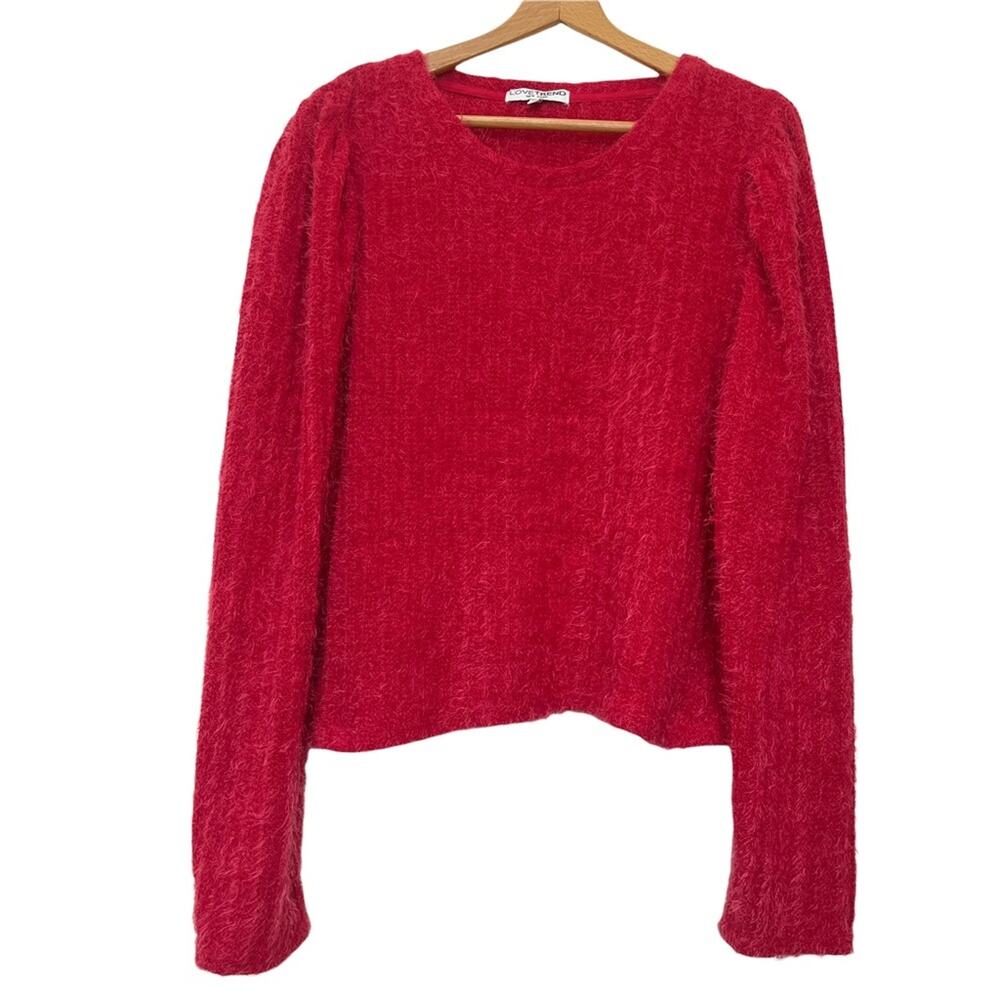 Love Trend Fuzzy Sweater 3X Women’s Soft Gathered Shoulder Long Sleeves Red